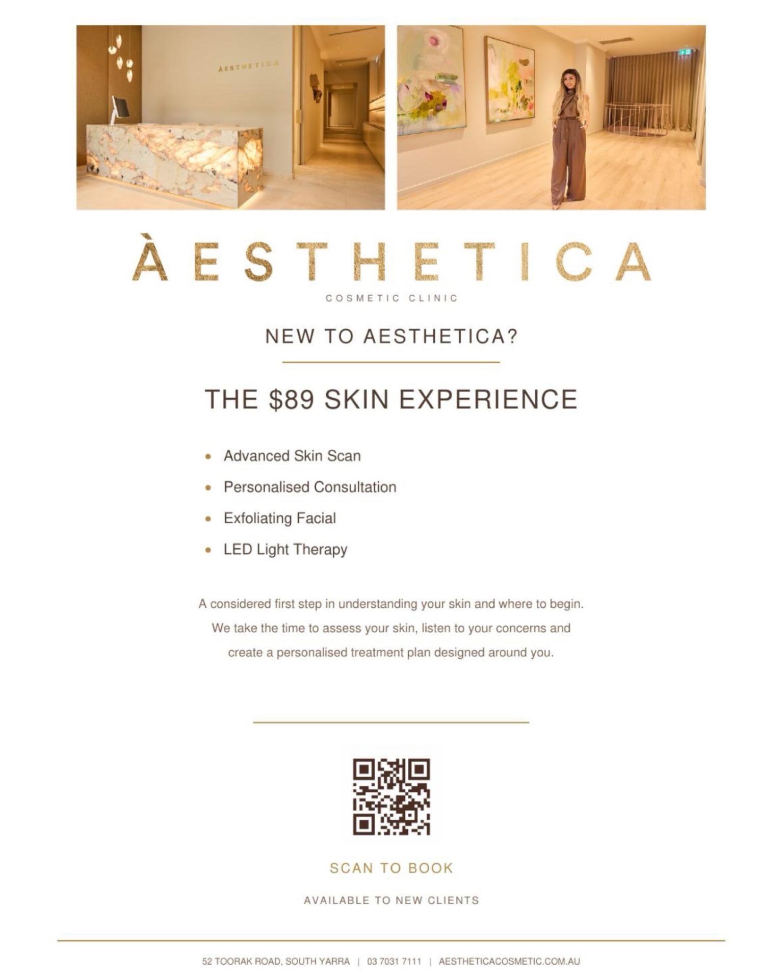 Looking after your skin? Àesthetica Cosmetic Clinic on Toorak Road is a good place to start.

For new clients, their $89 Skin Experience combines an advanced skin scan and personalised consultation with an exfoliating facial and LED light therapy.

It’s an introduction to Àesthetica, a chance to understand what your skin needs, and a treatment at the same time.

📍52 Toorak Road, South Yarra