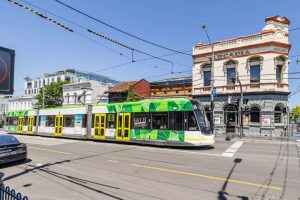 Arcadia Hotel South Yarra with a tram running past.