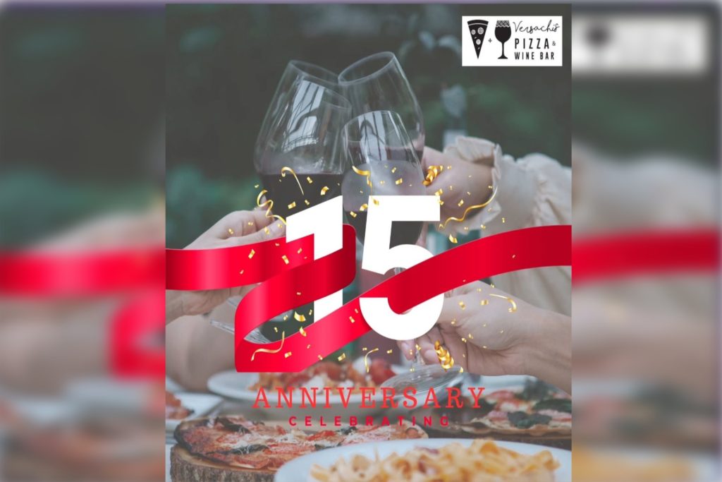 Wine glass and 15 years with a red ribbon