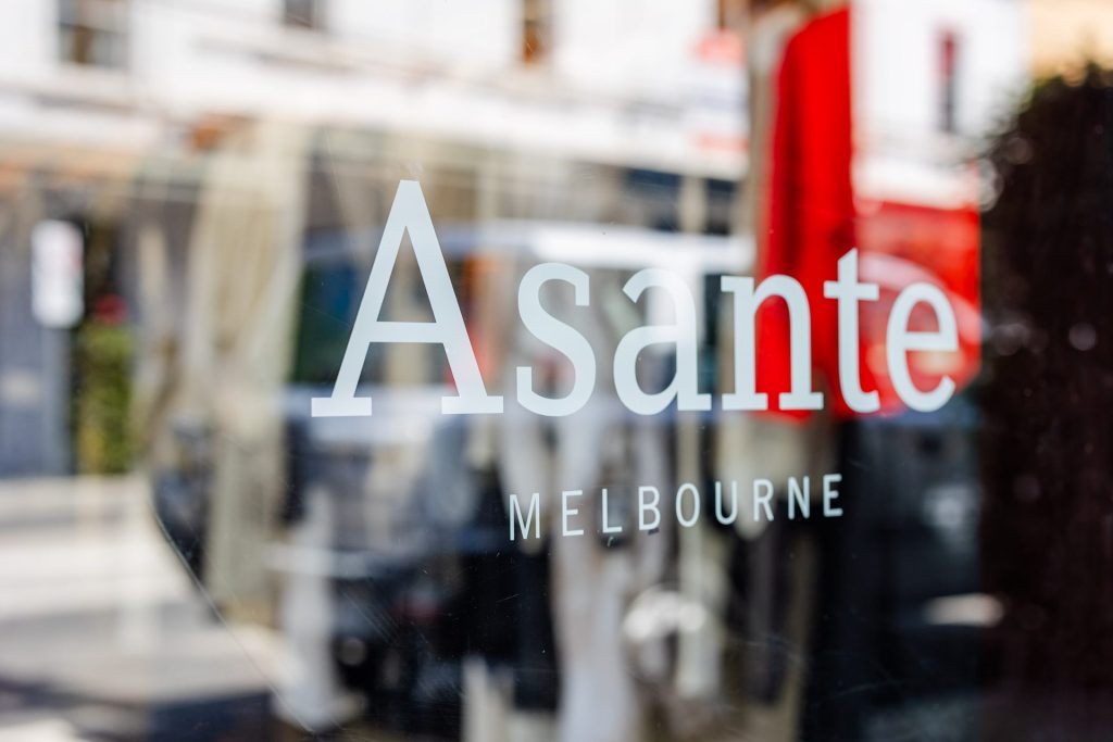 Front window of Asante Fashion Boutique South Yarra
