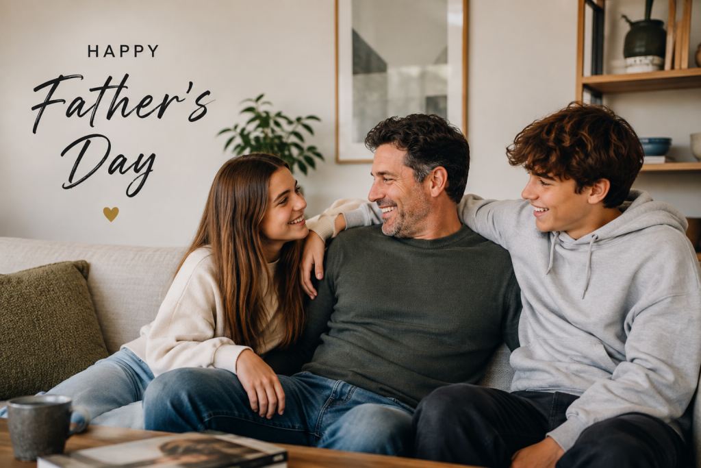 Father with son and daughter