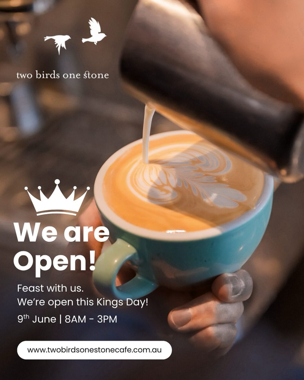 @twobirdsonestonecafe is open this King’s Birthday!

Monday 9 June from 8am to 3pm!

Start your long weekend right with great coffee and even better brunch. ☕️

📍 12 Claremont Street South Yarra

#twobirdsonestone