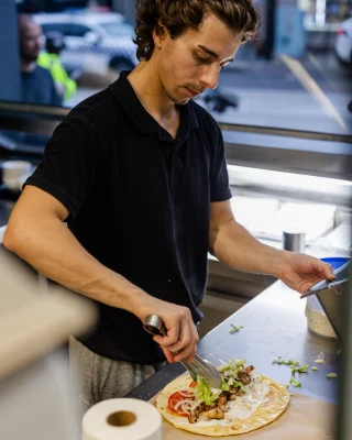 Sometimes only a souvlaki will do.
The kind wrapped tight in paper, eaten slightly too fast, while the street keeps moving around you.

Beluga doing exactly what cold Melbourne evenings call for.