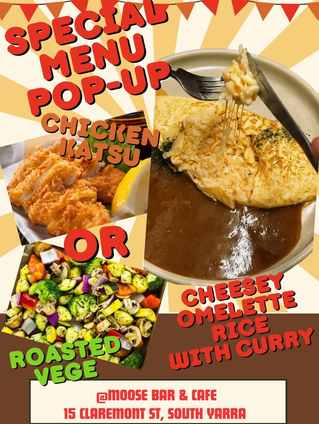 Cheesy Omelette Rice lands in South Yarra this Saturday, thanks to Moose Bar & Café.

A cult-favourite in Japan, this comfort food classic features a fluffy omelette folded over Japanese rice with melted mozzarella, topped with rich homemade curry sauce. Choose crispy chicken katsu or go veg-friendly with roasted vegetables.

Available exclusively at Moose—possibly the only spot in town serving it.

📍 15 Claremont St, South Yarra
⏰ Now open Saturdays!